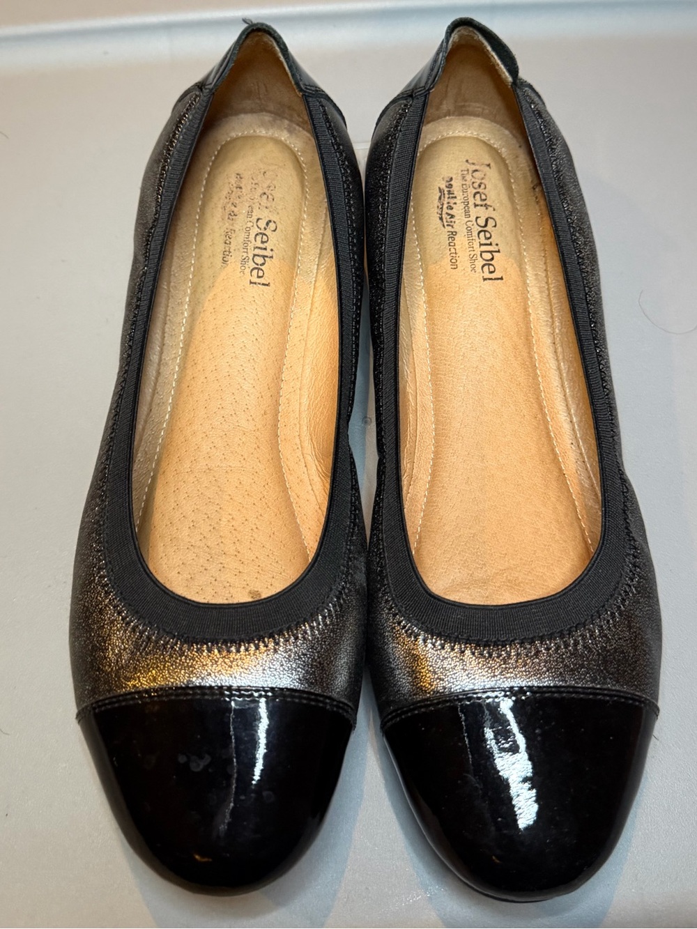 Josef Seibel Black Metallic Cap-Toe Ballet Flats